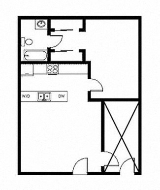 Floor plan for 1 bed, 1 bath, 801 sqft