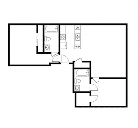 Floor plan for 2 beds, 2 baths, 1010 sqft