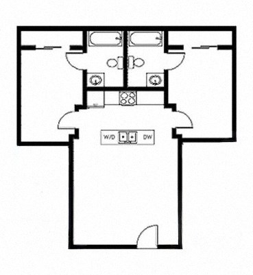 Floor plan for 2 beds, 2 baths, 1002 sqft