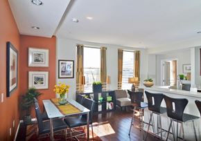 Los Angeles apartment for rent - A dining room with a table set for six.
