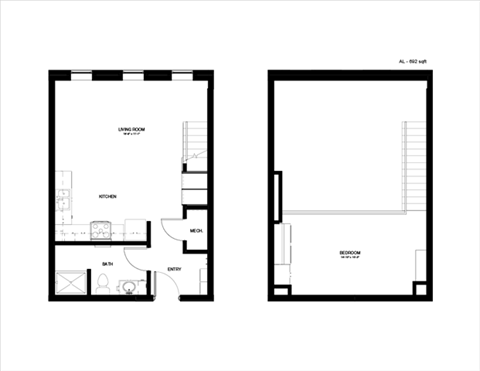 Floor plan for 1 bed, 1 bath, 692 sqft