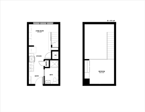 Floor plan for 1 bed, 1 bath, 435 sqft