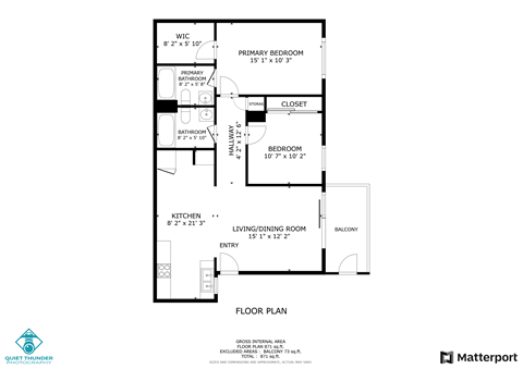 Floor plan for 2 beds, 2 baths, 815 sqft