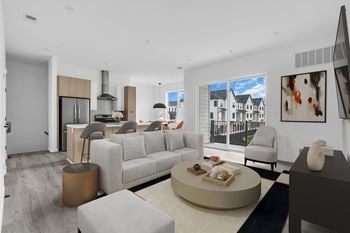 Living room with kitchen view