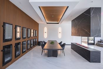 Modern lounge with fireplace