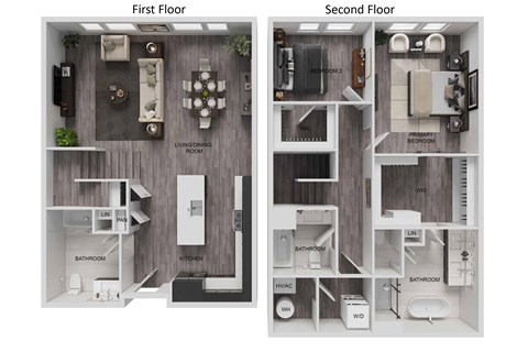Floor plan for 2 beds, 3 baths, 1596 sqft