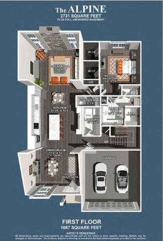 Floor plan for 3 beds, 2.5 baths, 2731 sqft
