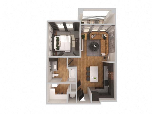 Floor plan for 1 bed, 1 bath, 747 sqft