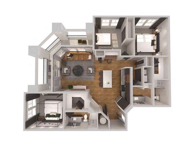 Floor plan for 3 beds, 2 baths, 1399 sqft