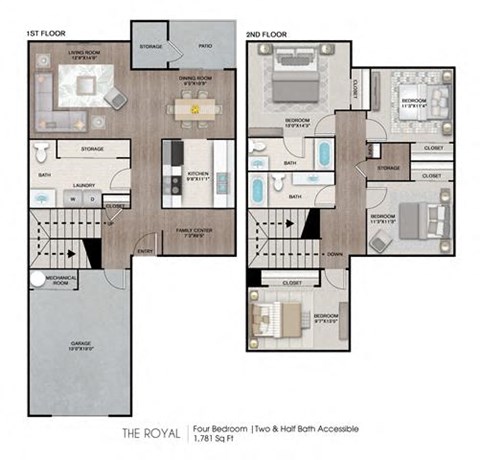 Floor plan for 4 beds, 2.5 baths, 1781 sqft