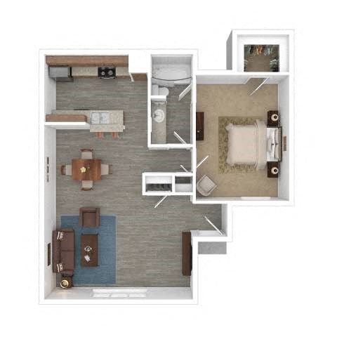Floor plan for 1 bed, 1 bath, 745 sqft