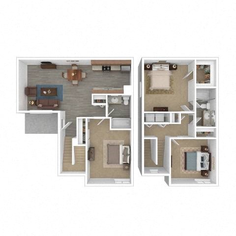 Floor plan for 3 beds, 2 baths, 1146 sqft