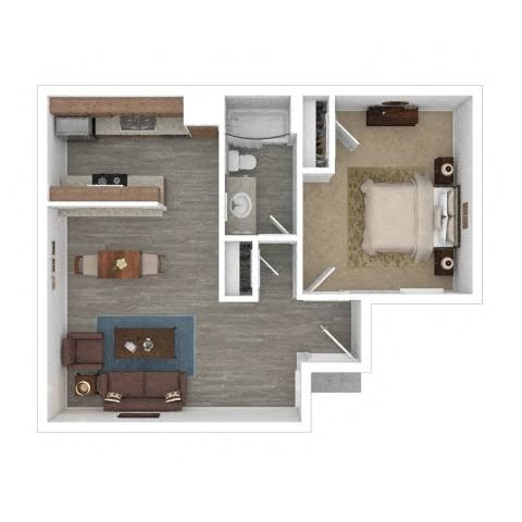 Floor plan for 1 bed, 1 bath, 700 sqft