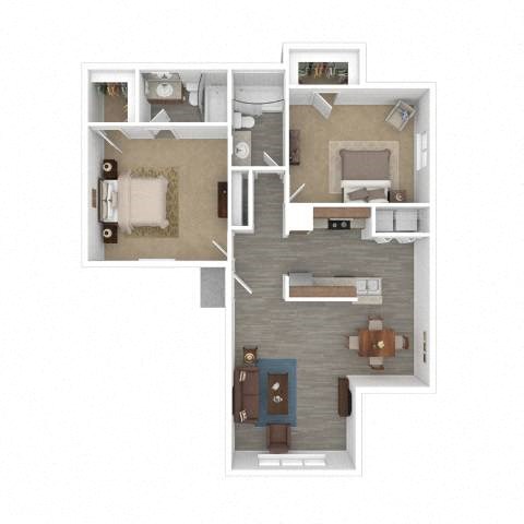Floor plan for 2 beds, 2 baths, 948 sqft
