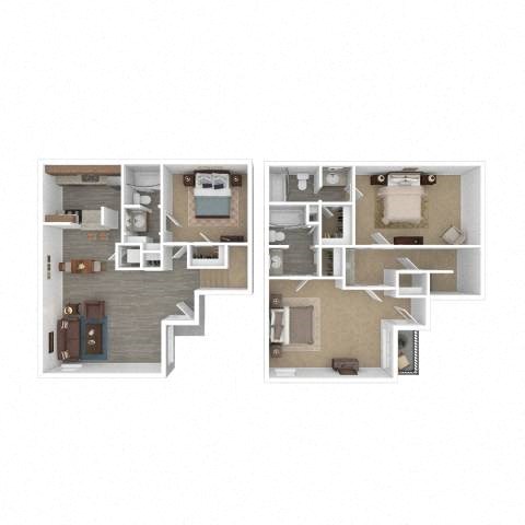 Floor plan for 3 beds, 3 baths, 1500 sqft