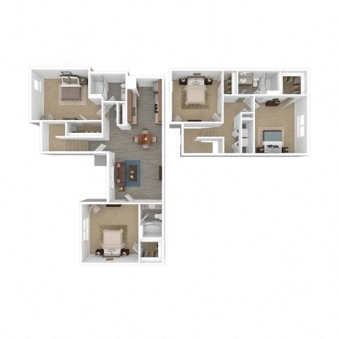 Floor plan for 4 beds, 3 baths, 1400 sqft