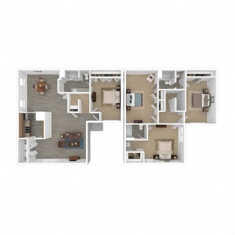 Floor plan for 4 beds, 3 baths, 1500 sqft
