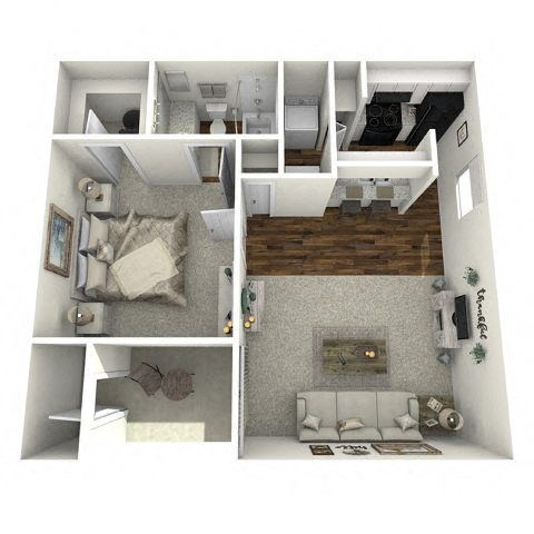 Floor plan for 1 bed, 1 bath, 465 sqft