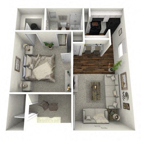 Floor plan for 1 bed, 1 bath, 534 sqft