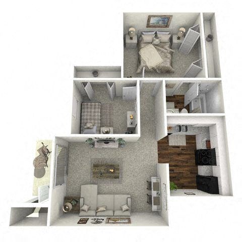 Floor plan for 2 beds, 1 bath, 690 sqft