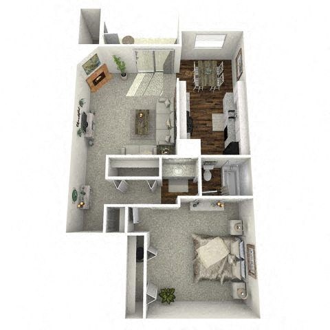 Floor plan for 1 bed, 1 bath, 710 sqft
