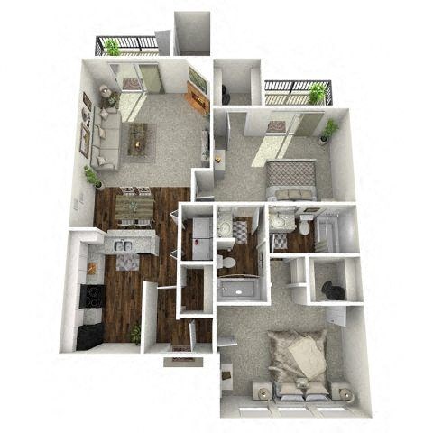 Floor plan for 2 beds, 2 baths, 1000 sqft