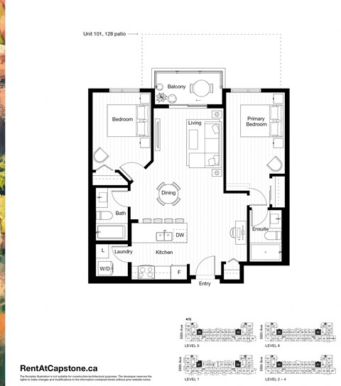 Floor plan for 2 beds, 2 baths, 890 sqft