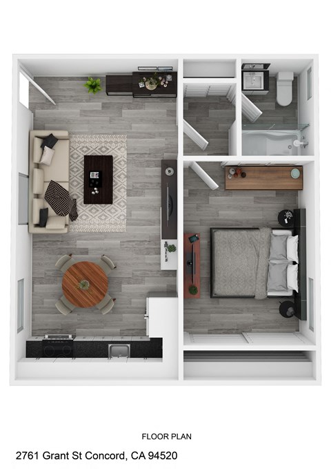 Floor plan for 1 bed, 1 bath, 500 sqft
