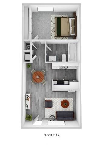 Floor plan for 1 bed, 1 bath, 544 sqft