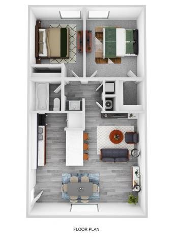 Floor plan for 2 beds, 1 bath, 720 sqft