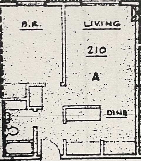 Floor plan for 1 bed, 1 bath, 568 sqft