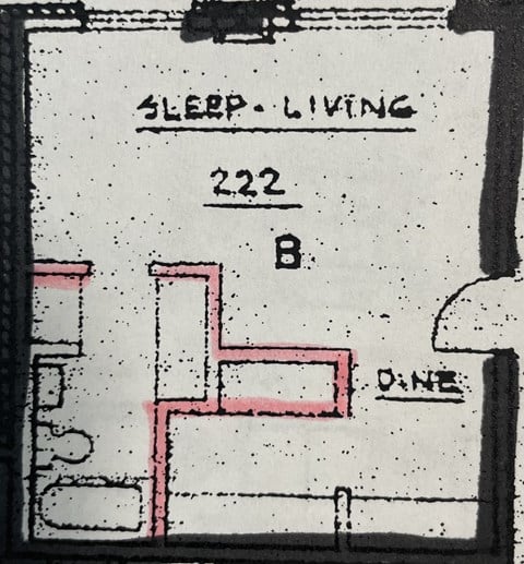 Floor plan for studio, 1 bath, 423 sqft