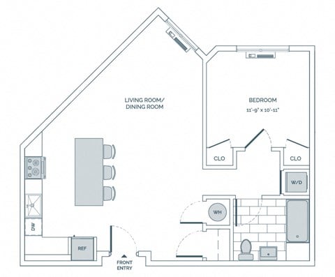 Floor plan for 1 bed, 1 bath, 780 sqft