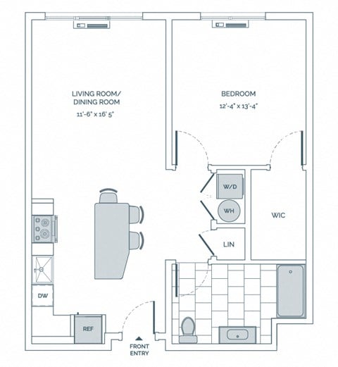 Floor plan for 1 bed, 1 bath, 830 sqft