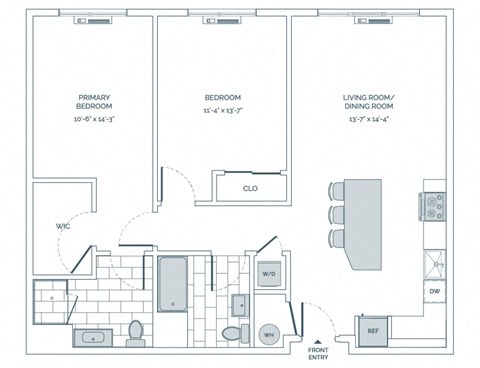 Floor plan for 2 beds, 2 baths, 1100 sqft