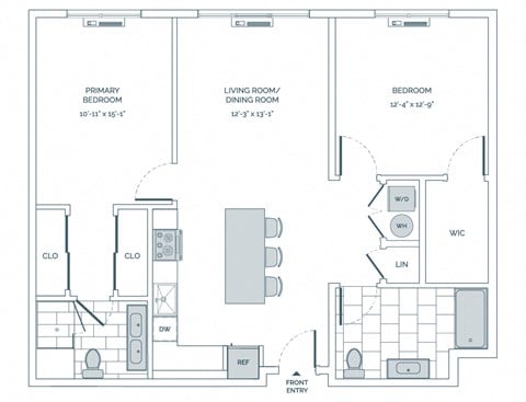 Floor plan for 2 beds, 2 baths, 1122 sqft