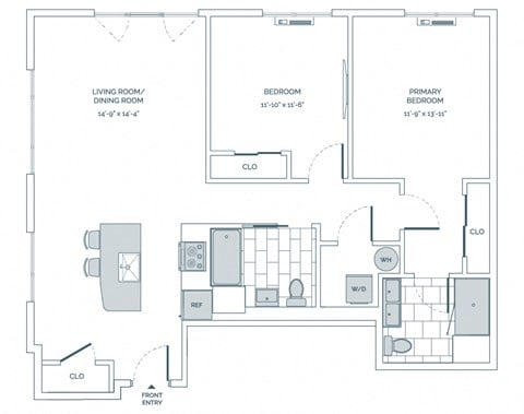 Floor plan for 2 beds, 2 baths, 1190 sqft