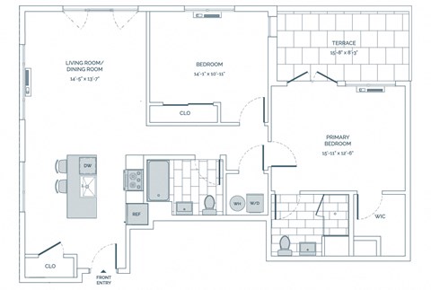 Floor plan for 2 beds, 2 baths, 1190 sqft