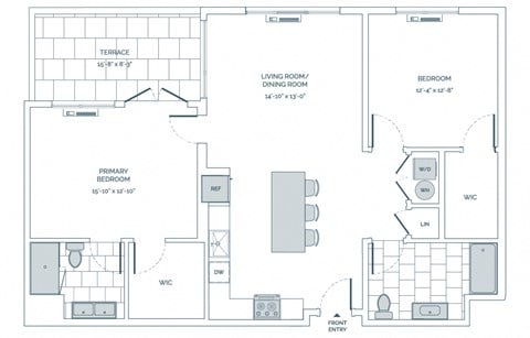 Floor plan for 2 beds, 2 baths, 1200 sqft