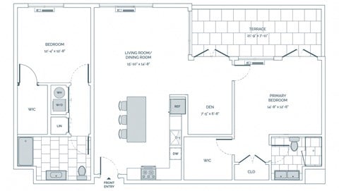 Floor plan for 2 beds, 2 baths, 1338 sqft