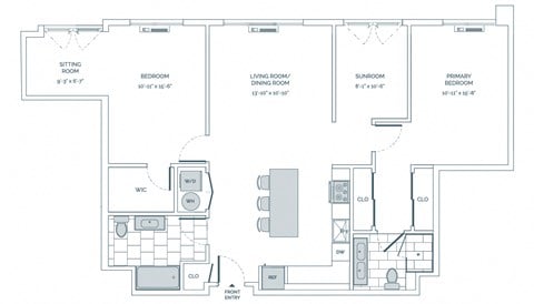 Floor plan for 2 beds, 2 baths, 1365 sqft