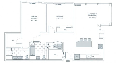 Floor plan for 2 beds, 2 baths, 1450 sqft