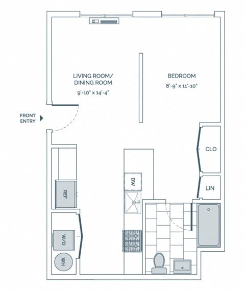 Floor plan for studio, 1 bath, 600 sqft