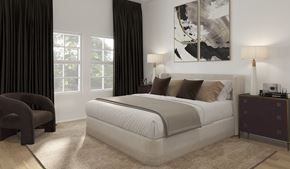 Cranford apartment for rent - A modern bedroom with a large bed and a painting on the wall.