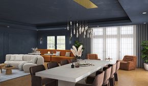 Cranford apartment for rent - A modern dining room with a long table and chairs.