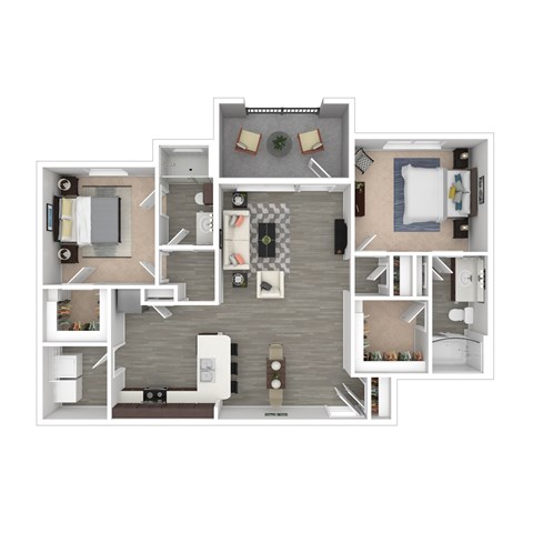 Floor plan for 2 beds, 2 baths, 1130 sqft
