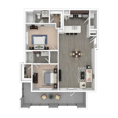 Floor plan for 2 beds, 2 baths, 1133 sqft