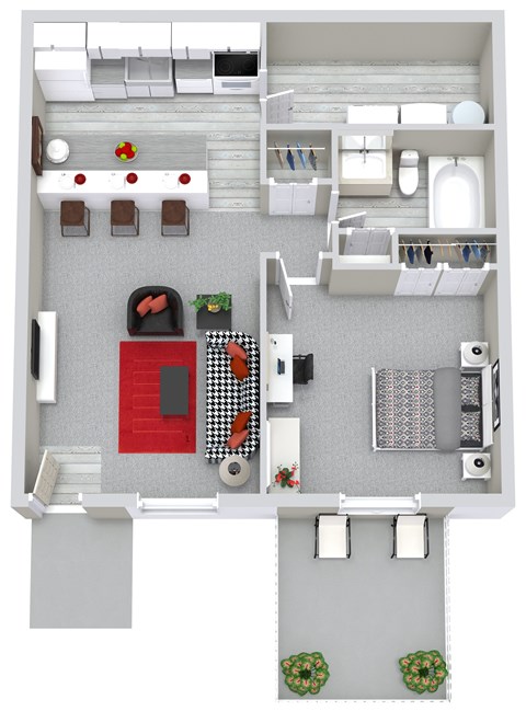 Floor plan for 1 bed, 1 bath, 576 sqft