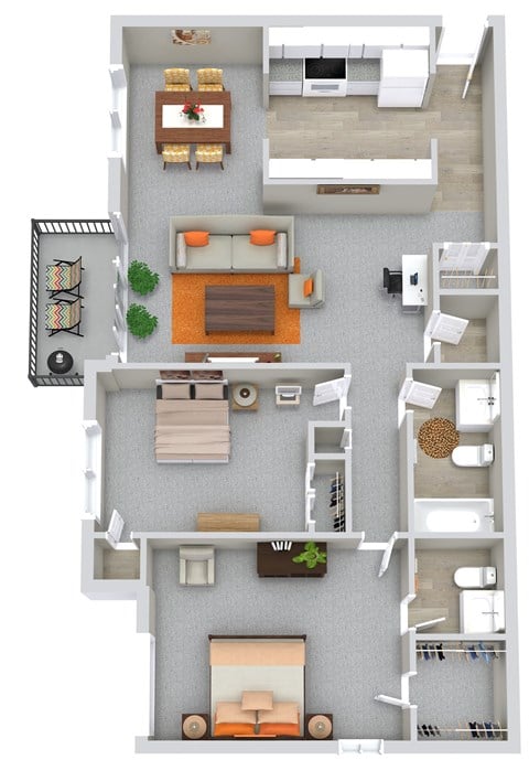 Floor plan for 2 beds, 1.5 baths, 1100 sqft