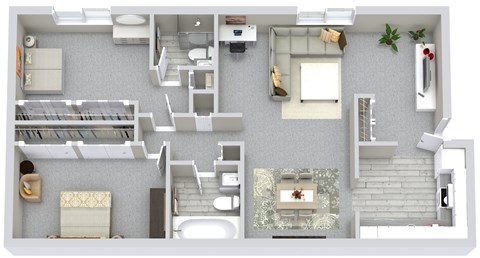Floor plan for 2 beds, 1.5 baths, 1100 sqft
